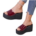 thumbnail image 2 of Xucatan Women's Patent Leather Wedge Mules, Peep Toe Espadrille Slippers with Woven Platform Sole, Chunky High Heel Sandals with Padded Insole, Versatile Solid Color Design for Summer Party Gift, 2 of 9