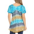 thumbnail image 2 of Sakkas Monet Long Tall Tie Dye Ombre Embroidered Cap Sleeve Blouse Shirt Top - Blue / Beige - Plus Size, 2 of 5