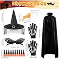 thumbnail image 5 of 6PCS Witch Costume for Women, Witches Cape Witch Hat Skeleton Gloves Spider Web Glasses Witches Nose Nails Set Witch Accessories for Halloween Cosplay Party, 5 of 7