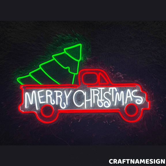 Craftnamesign Merry Christmas Car Neon Sign, LED For Store Shop Xmas Decor