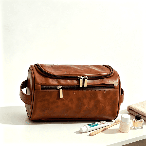 Men’s Large Toiletry Bag, Water-Resistant PU Leather Dopp Kit with Wet Pocket, Dual-Zip Mesh Compartments and Bottle Holders for Travel