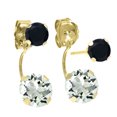 thumbnail image 2 of Gem Stone King 2.04 Cttw Round Green Prasiolite and Black Onyx 14K Yellow Gold Earrings for Women | Gemstone Birthstone | Round 6MM and 4MM, 2 of 2