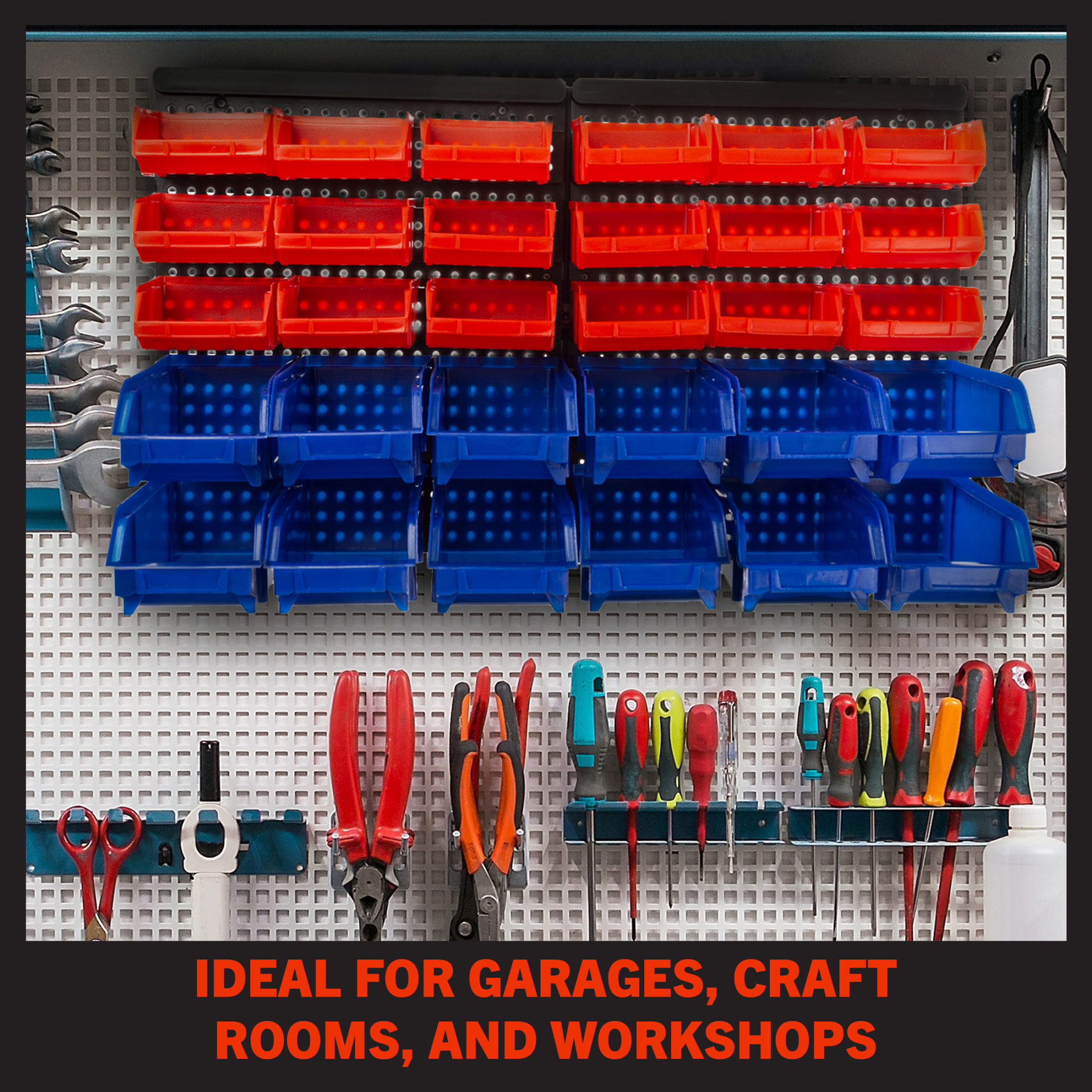 Stalwart Wall-Mounted 30-Compartment Garage Storage Bins (Red/Blue)