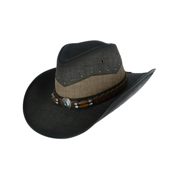 Kenny K  Vegan Leather Western Hat with Beaded Hatband (Men)