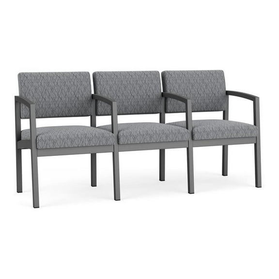 Lesro Lenox Steel Fabric 3-Seat Waiting Room Guest Reception Chair in Charcoal/Adler Gray Flannel