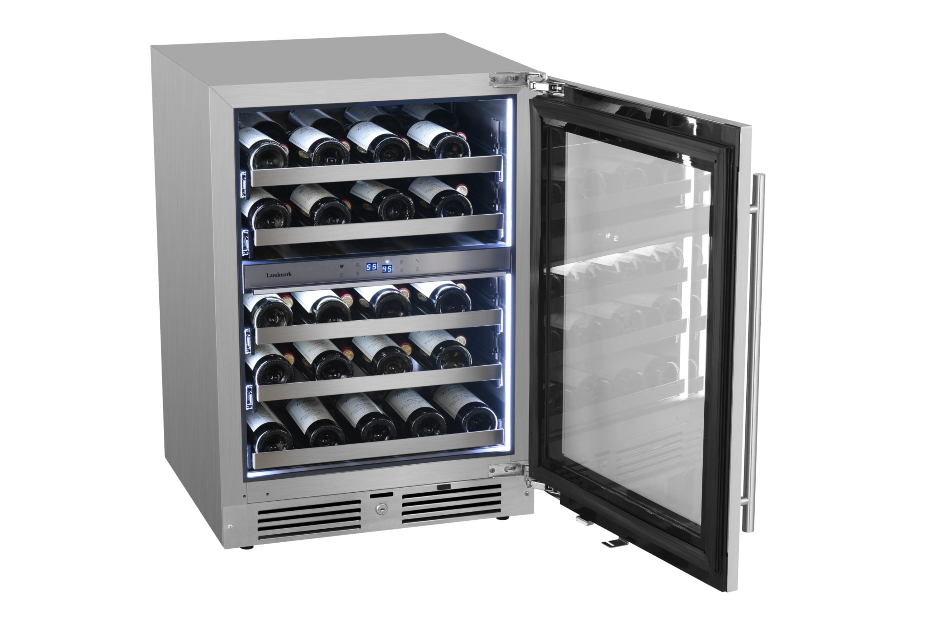 Landmark L3024UI2W-RH 37 Bottle Dual Zone Stainless Steel Door Beverage Refrigerator