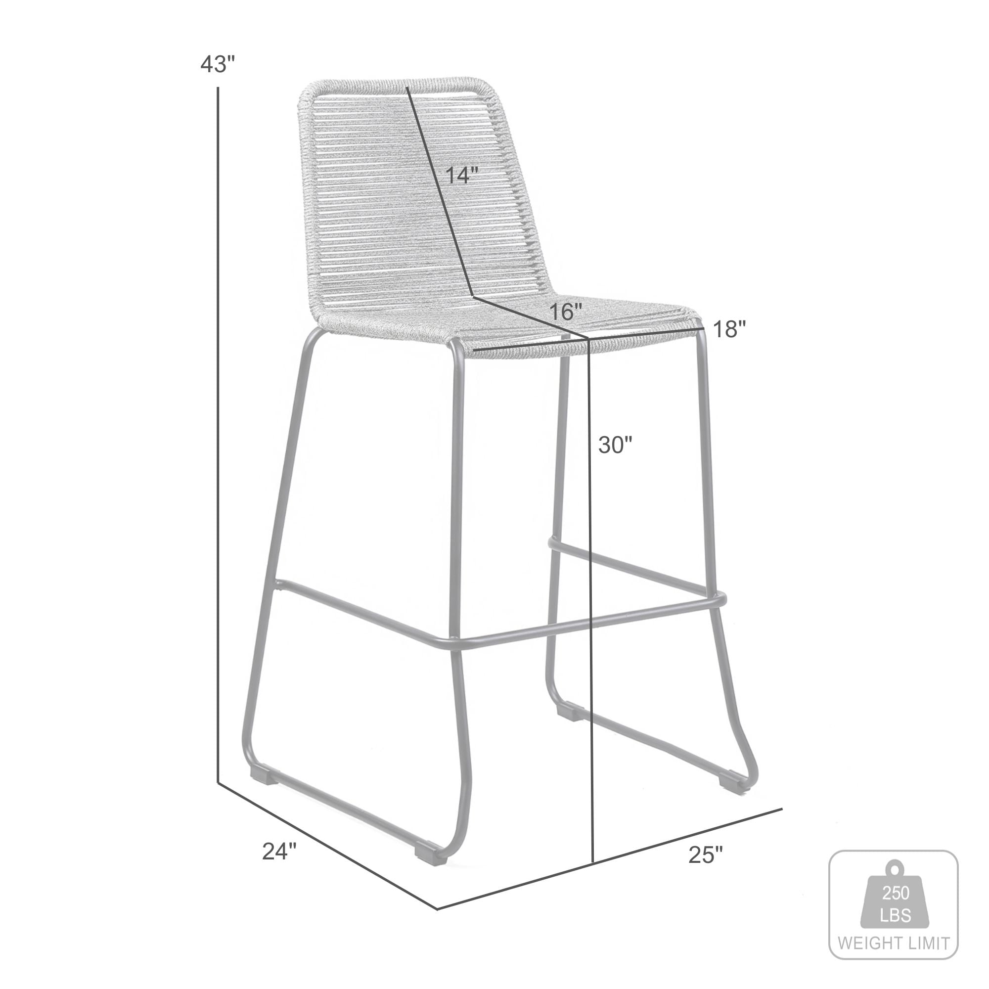 Shasta 30" Outdoor Metal and Brick Red Rope Stackable Barstool - Set of 6
