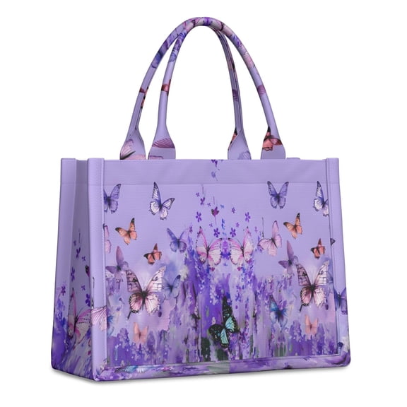 Large Capacity Tote Bag,Purple Butterfly Flower Pattern Handbag Fashion Luxury Tote Bag,15.7"x13"x 5.1" Inches,Laptop Compatible