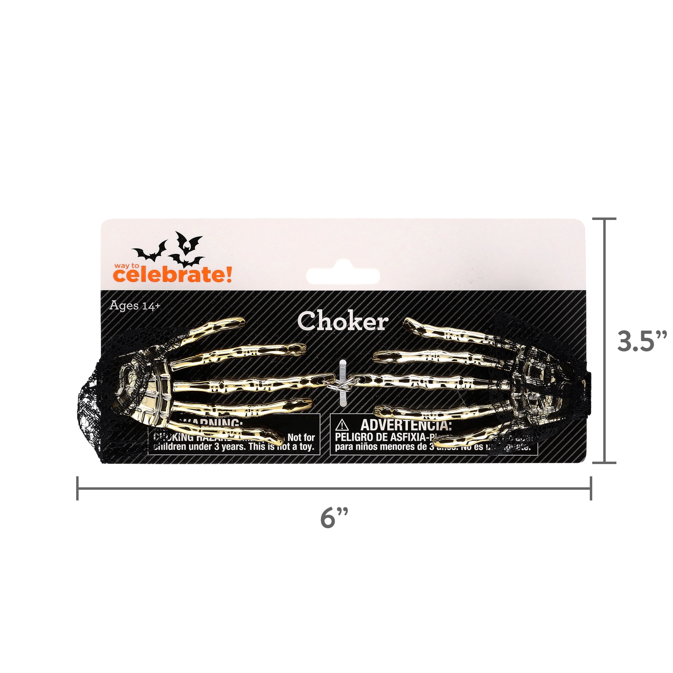 Skeleton Hand Choker Costume Accessory for Adults, Gold, Halloween by Way To Celebrate