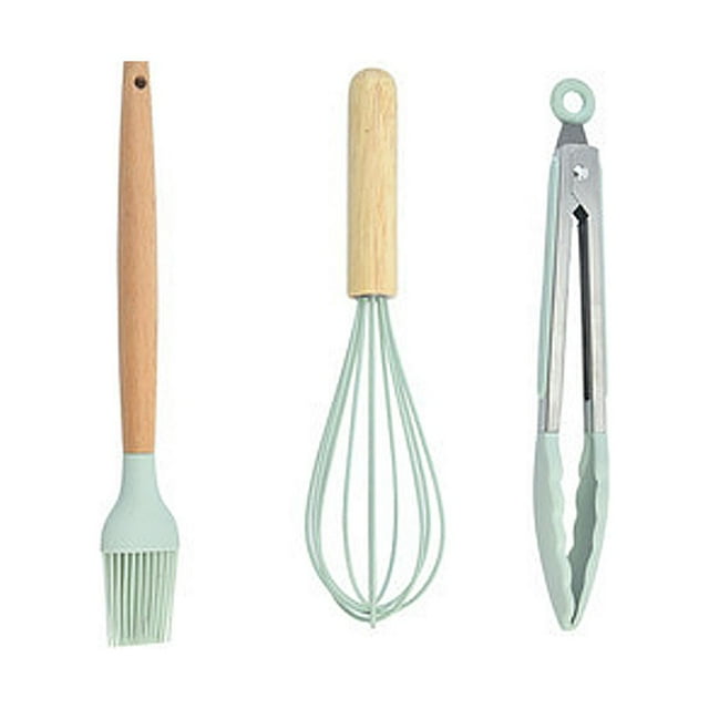 Juego de tres piezas de menaje de cocina de silicona.