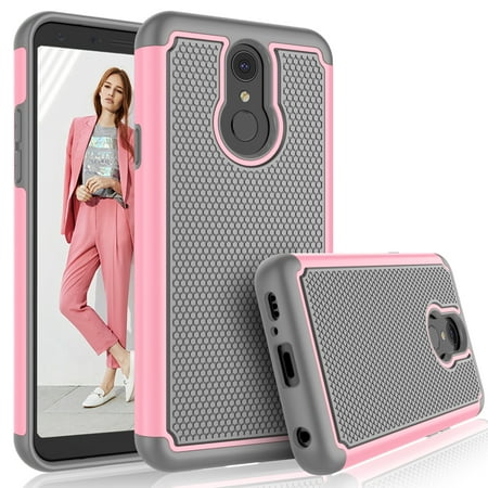 LG Q7 Case, LG Q7 Plus/LG Q7+ Case for Girls, [Tmajor] Shock Absorbing [Baby Pink] Rubber Silicone & Plastic Scratch Resistant Rugged Bumper Grip Cute Sturdy Hard Phone Cases Cover