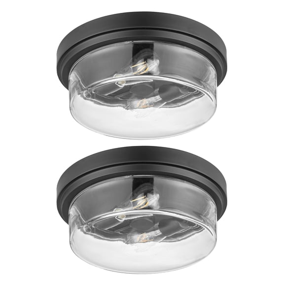 Prominence Home 2 Pack Madalyn 13" Ceiling Light, Clear Drum Glass for Home, Bronze