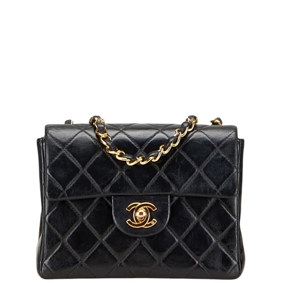 Pre-Owned CHANEL Mini Matelasse Coco Mark Chain Shoulder Bag in Black Lambskin for... (Good)