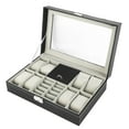 thumbnail image 4 of Caja de joyería para reloj, caja para reloj con 8 ranuras, anillo de 2 compartimentos, caja de almacenamiento para reloj de cuero PU con cerradura con tapa de vidrio, 4 of 12