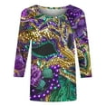 thumbnail image 4 of YOIAVAIOY Mardi Gras Shirts for Women Fancy Mask Printed 3/4 Sleeve Crewneck Tops Pullovers Blouses 2025 Carnival Outfit Multicolor XXXL, 4 of 5