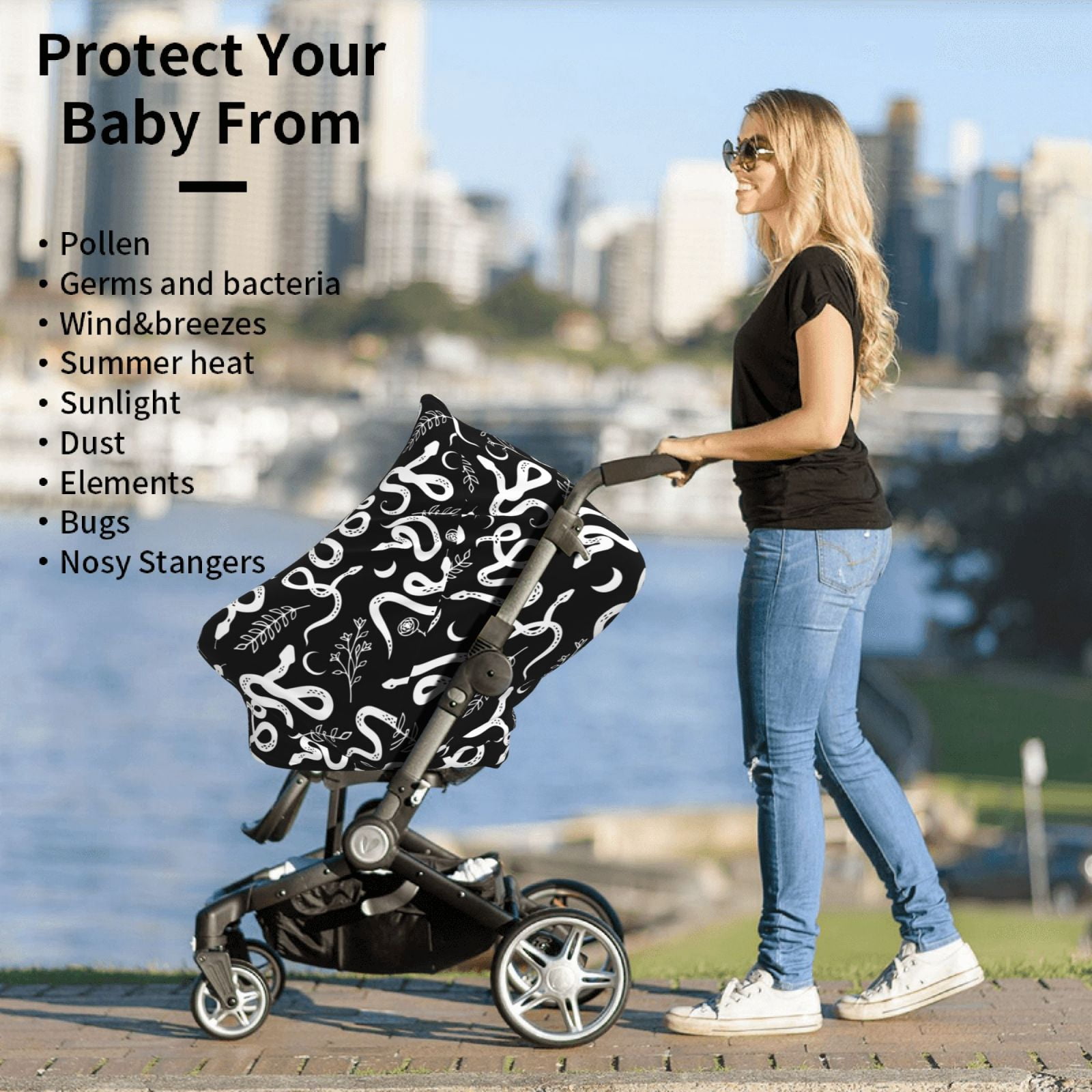 Fotbe Hand Drawn Snake Pattern Car Seat Covers for Babies, Nursing Breastfeeding Cover Infant Carseat Canopy, Soft Stretchy Carrier Cover