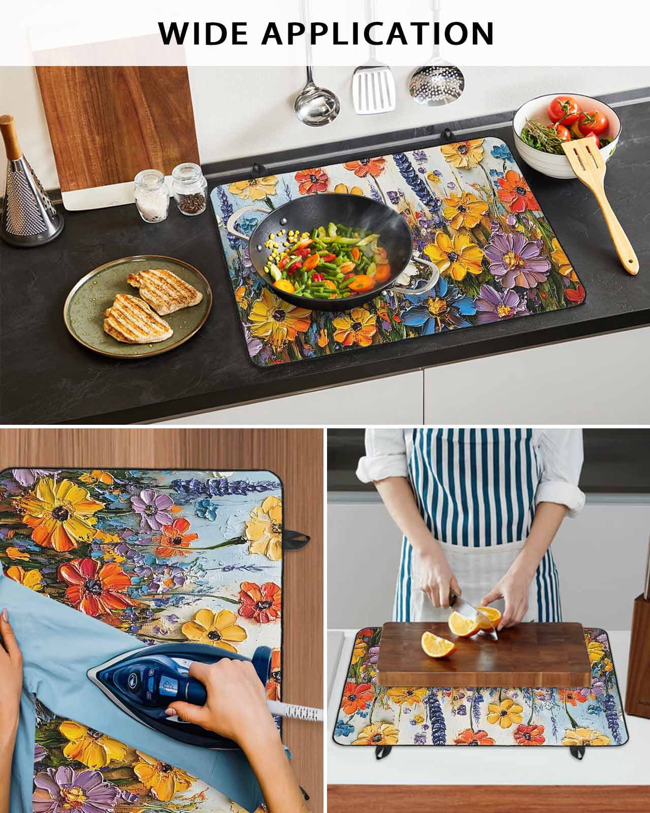 nqOlkjepod Large Induction Cooktop Protector Mat 24"x21", Retro Botanical Blossom Stove Top Covers for Electric Stove, Oil Painting Abstract Flowers Stove Burner Cover Mats, Glass Top Stove Cover