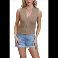 thumbnail image 3 of Suéter Corto para Mujer, Chaleco con Cuello en V y Botones, Estilo Y2K, Tejido de Punto, Moderno, Sin Mangas, Grueso, para Verano. Caqui M, 3 of 9