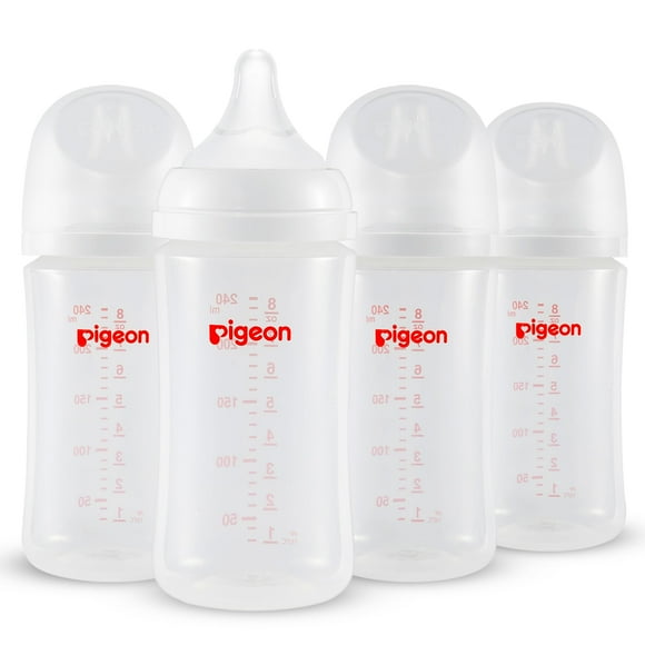 Biberón PIGEON PP para lactancia, cuello ancho, 240 ml, anticólico, 4 unidades