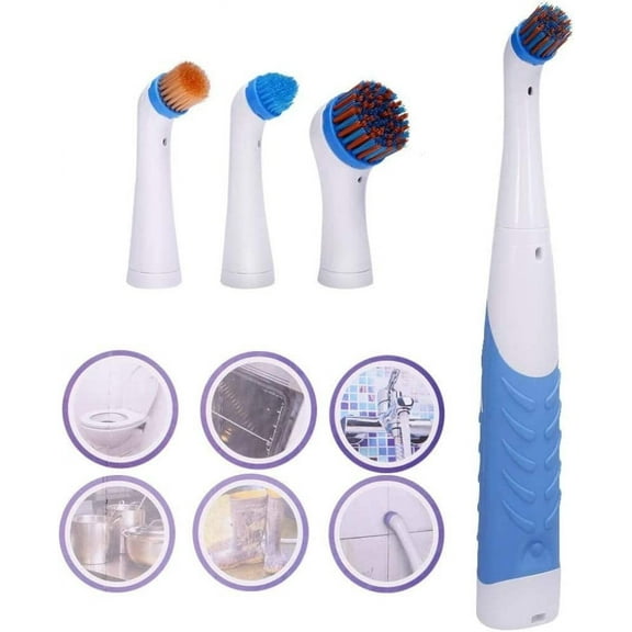 DERCLIVE 4 in 1 Power Sonic Scrubber Electric Cleaning Brush for Household Toilet Kitchen Bathroom Scrubber Multifunctional Spin Scrubber 360 Cordless with 4 Heads