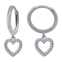 925 Sterling Silver Womens Cubic Zirconia Love Heart Dangle Hoop Earrings Hoop Earring for Women