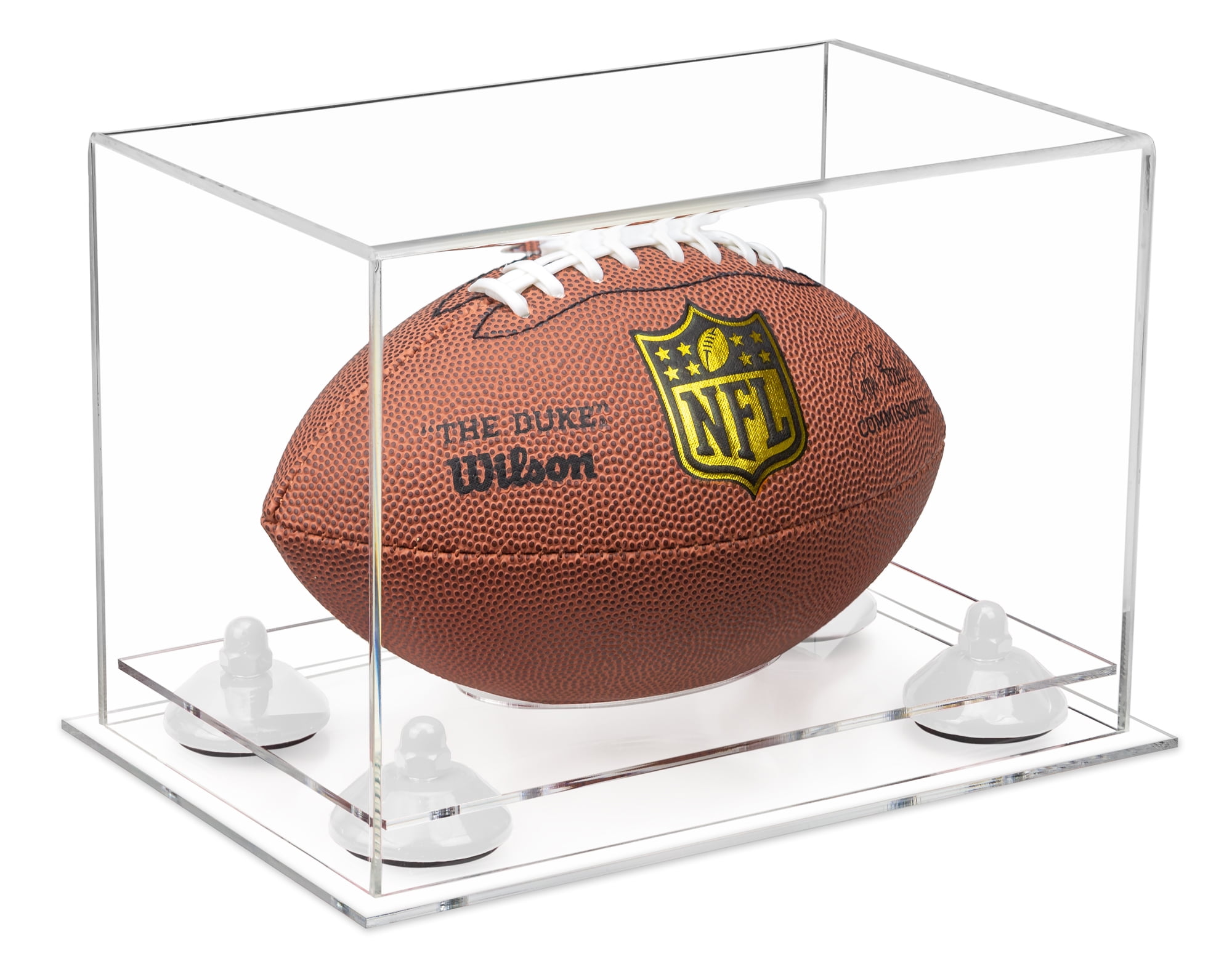 Clear Acrylic Mini Miniature (not Full Size) Football Display Case with White Risers and Clear