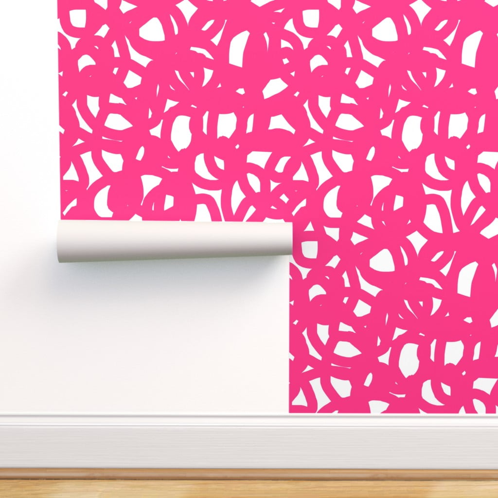 Peel  Stick Wallpaper 3ft x 2ft  Hot Pink Graffiti Swirls Electric Pink  Neon Colorful Modern Abstract Custom Removable Wallpaper by Spoonflower   Walmartcom