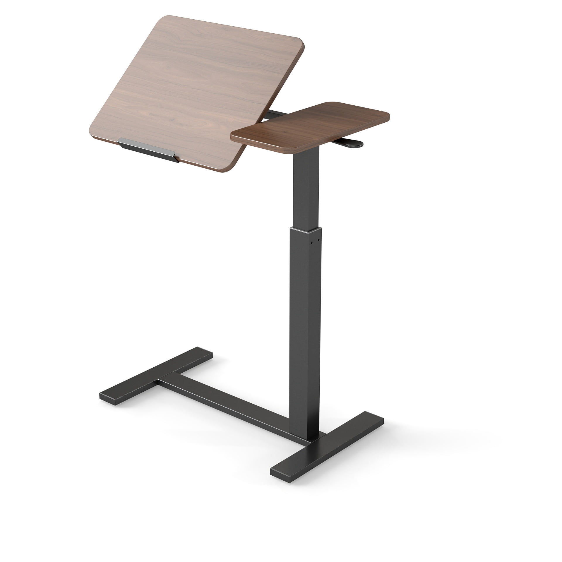 Mobile Adjustable Standing Desk, Overbed Table with Flip Desktop & 4 Wheels, Height & Angle Adjustable Rolling Laptop Cart for Home Office, Ergonomic, Walnut+Black