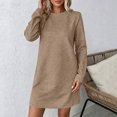 thumbnail image 6 of Vynhevius Womens Solid Textured Dress Crew Neck Long Sleeve Casual Loose Mini, 6 of 8
