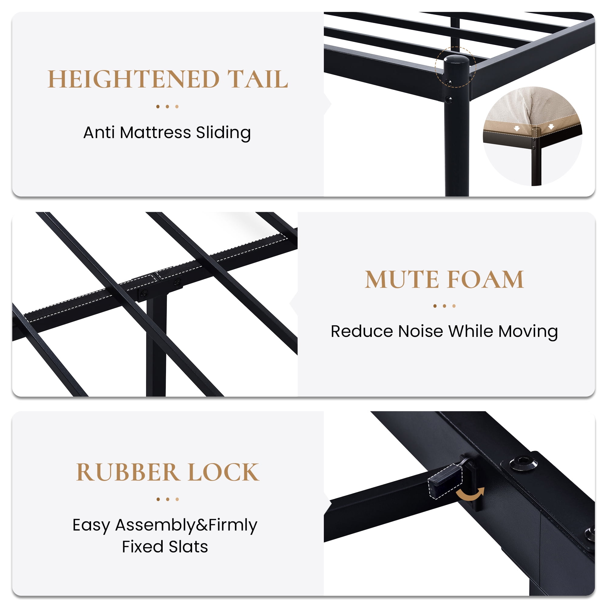 Sha Cerlin Black Full Size Metal Platform Bed Frame with Victorian Vintage Headboard & Underbed Storage, Adult