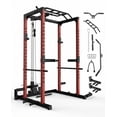 thumbnail image 1 of Power Cage Squat Rack – 1200 lb Heavy Duty – Multi-Functional Home Gym – Pulley, LAT Pulldown, Dip Bars, Pull Up, Low Row, J-Hooks & Landmine – Weight Storage – Red & Black, 1 of 7