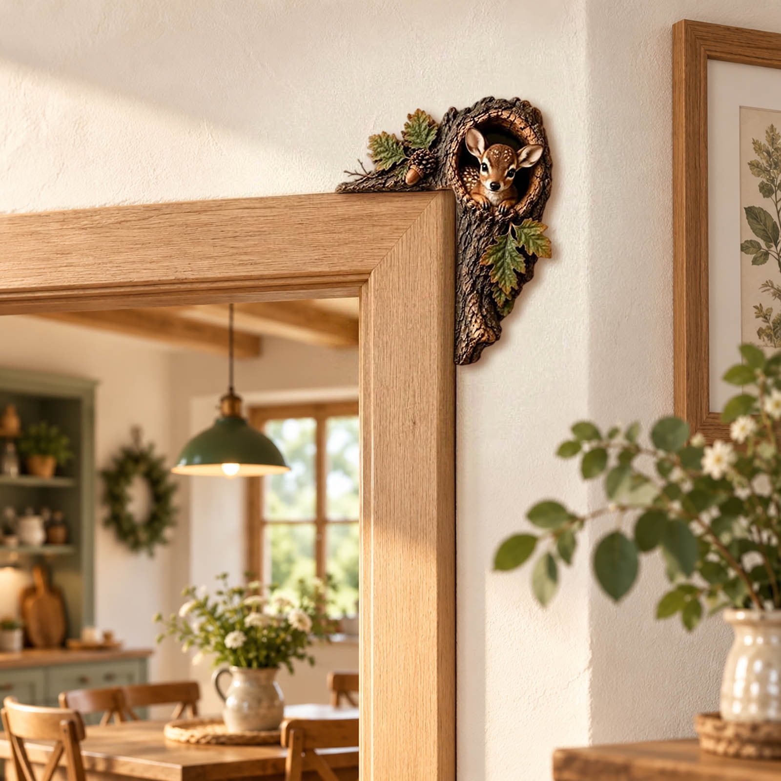 Fawn Door Topper Doorway Decor Hollow Tree Hole Ornament Nature Scene Wall Corner Decoration For Home Farmhouse Cabin Window Shelf Accent Gift Indoor Art