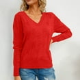 thumbnail image 4 of Idoravan Lightweight Sweaters for Women 2024 Spring Women's Solid Color Casual Slim Fitting Knitwear Pullover V-Neck Long Sleeve Sweater Tops Blouse Red XXL, 4 of 5