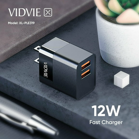 VIDVIE 2 port usb wall charger  12W 2 usb wall charger XL-PLM319 Black wall charger 2 usb Fast Charge