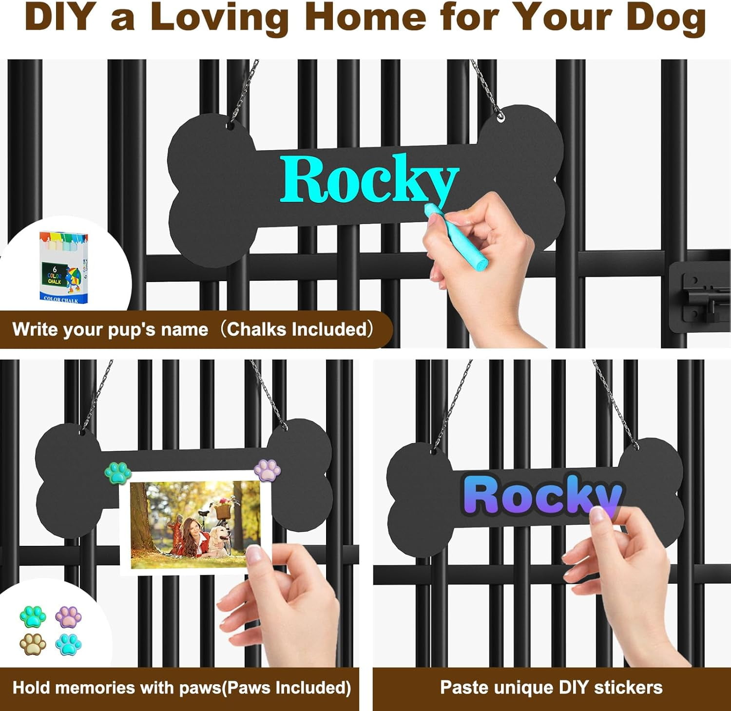 POAO 41"Dog Crate Furniture Foldable,No Assembly Dog Kennel Indoor for Large Dog(40-65 lbs),Dog Cage with Adjustable Bowls &Name Tag,End Table