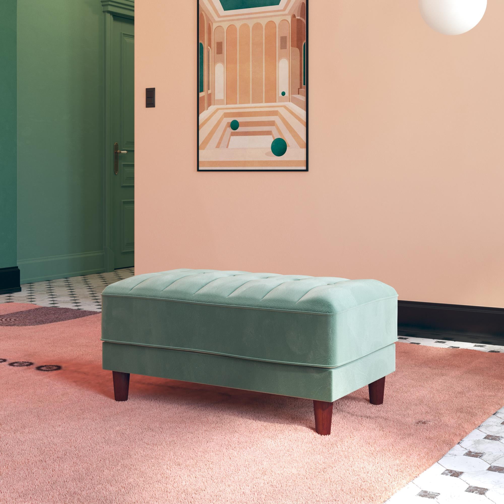 DHP Pin Tufted Ottoman, Light Green Velvet