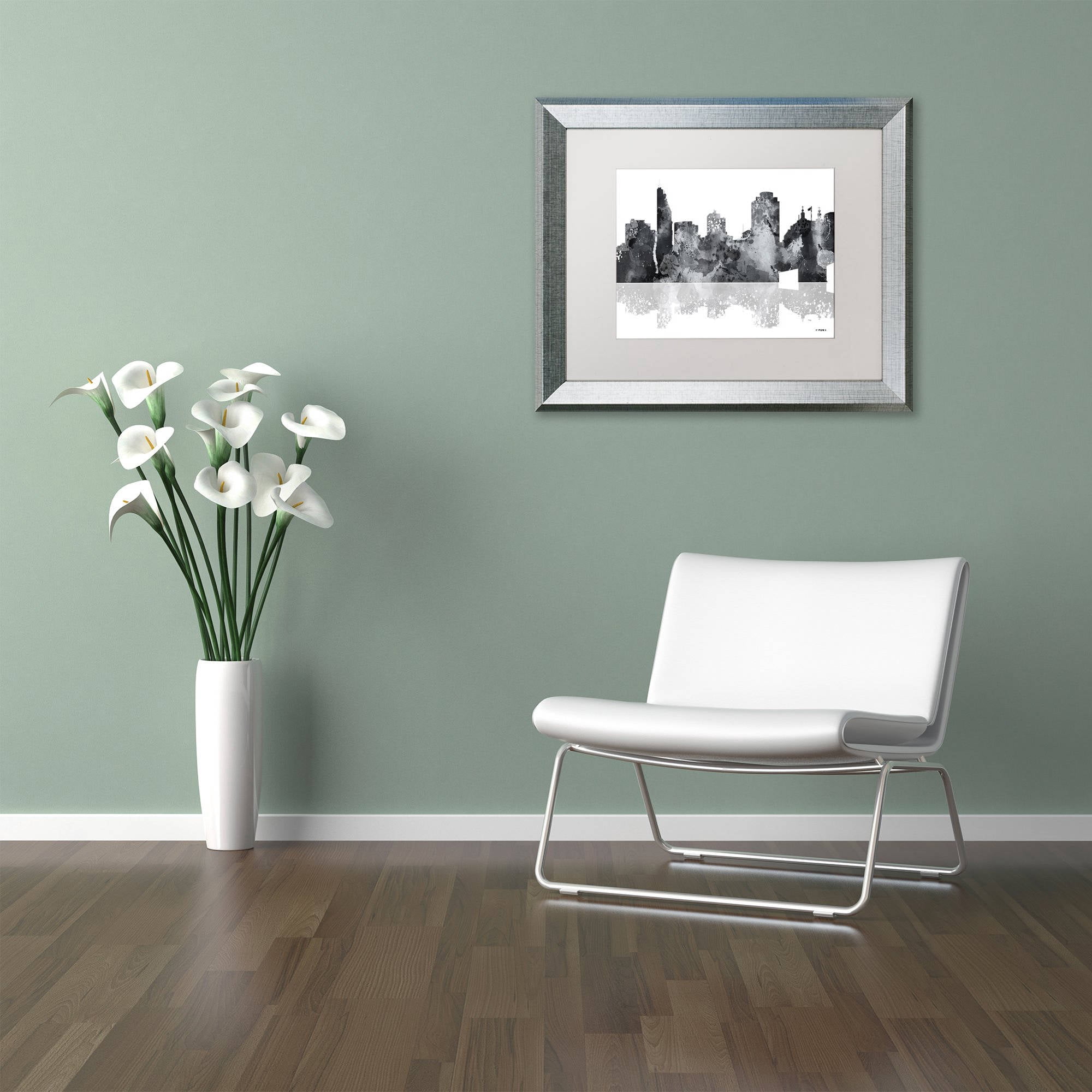 Trademark Fine Art "Cincinatti Ohio Skyline BG-1" Canvas Art by Marlene Watson, White Matte, Silver Frame