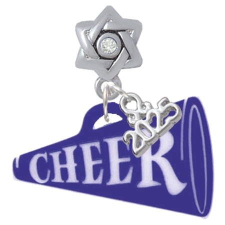 Delight Jewelry Acrylic Large Navy Cheer Megaphone - Silver-tone Clear Star of David Charm Bead Dangle with Mini 2025