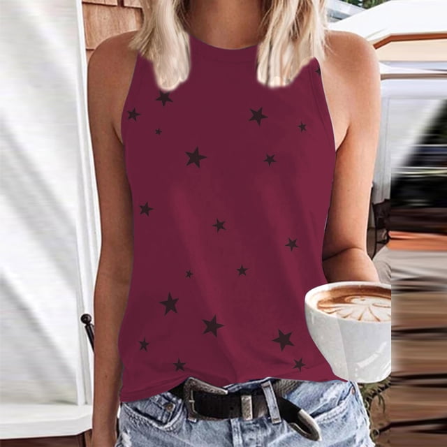 YLHFASHION Débardeur Mode Femme Confortable Décontracté Imprimé Col Rond Été Liquidation Débardeurs & Camisoles pour Femmes