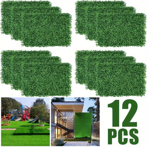 Artificial Hedge Panels 24 x 16 Inch, 12 Pack Greenery Privacy Screen, Polyethylene Faux Grass Wall for Fence, Patio, Garden and Indoor Backdrop