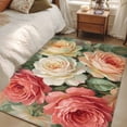 thumbnail image 5 of Vintage Pink Flower Washable Area Rug 4 x 6 ft Orange Rose Green Leaf Classic Romantic, Soft Non Slip Rugs Stain Repellent Indoor Felt Carpet for Living Dining Room Bedroom Home Office, 5 of 9