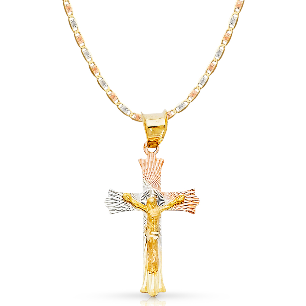 14K Tri Color Gold Diamond Cut Jesus Stamp Religious Charm Pendant For Necklace or Chain