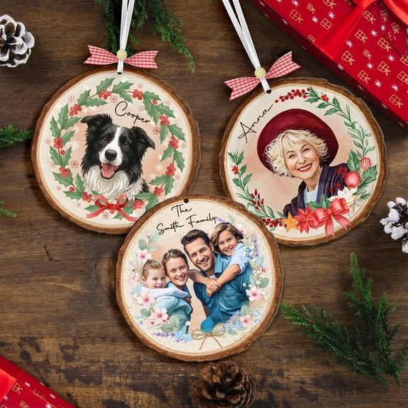 Custom Family Portrait Photo Ornament 2025 – Watercolor Picture Christmas Ornament – Personalized Family Keepsake Gift