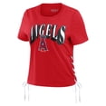 thumbnail image 2 of Women's WEAR by Erin Andrews Red Los Angeles Angels Side Lace-Up Cropped T-Shirt, 2 of 4