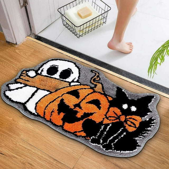 EazyTech Halloween Cute Ghost Floor Door Mat , Absorbent Non-Slip Bath Rug for Living Room Bedroom Bathroom Entryway Decor, Easy to Clean Decorative Rugs