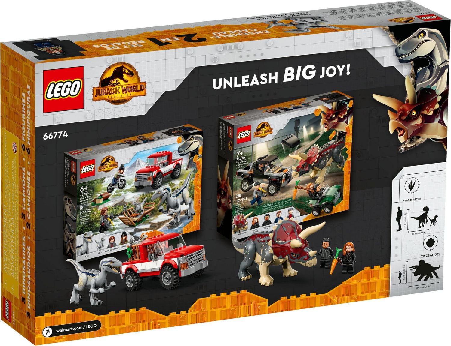 LEGO Jurassic World Dino Combo Pack 66774 Toy Value Pack, 2 in 1 Triceratops and Velociraptor Gift Set, Jurassic World Toy with Dinosaur and Truck Toys, Christmas Gift for Kids Ages 7 and Up