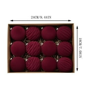 Twfbrm Velvet Christmas Balls 12ct Burgundy Red Flocked Christmas Tree Ball Ornaments Plastic Balls Xmas Decorative Hanging Ornaments Christmas Tree Decoration 6cm/2.36