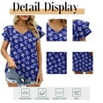 thumbnail image 6 of Mengpipi Womens Tops Summer Double Ruffle Short Sleeve V-Neck Casual Blouses, White Blue-3XL(US 24-26), 6 of 8