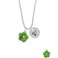 thumbnail image 2 of Delight Jewelry Resin Lime Green Daisy Flower with Hot Pink Ladybug Silvertone Script Initial Disc - V - Charm Necklace, 20"+3", 2 of 4