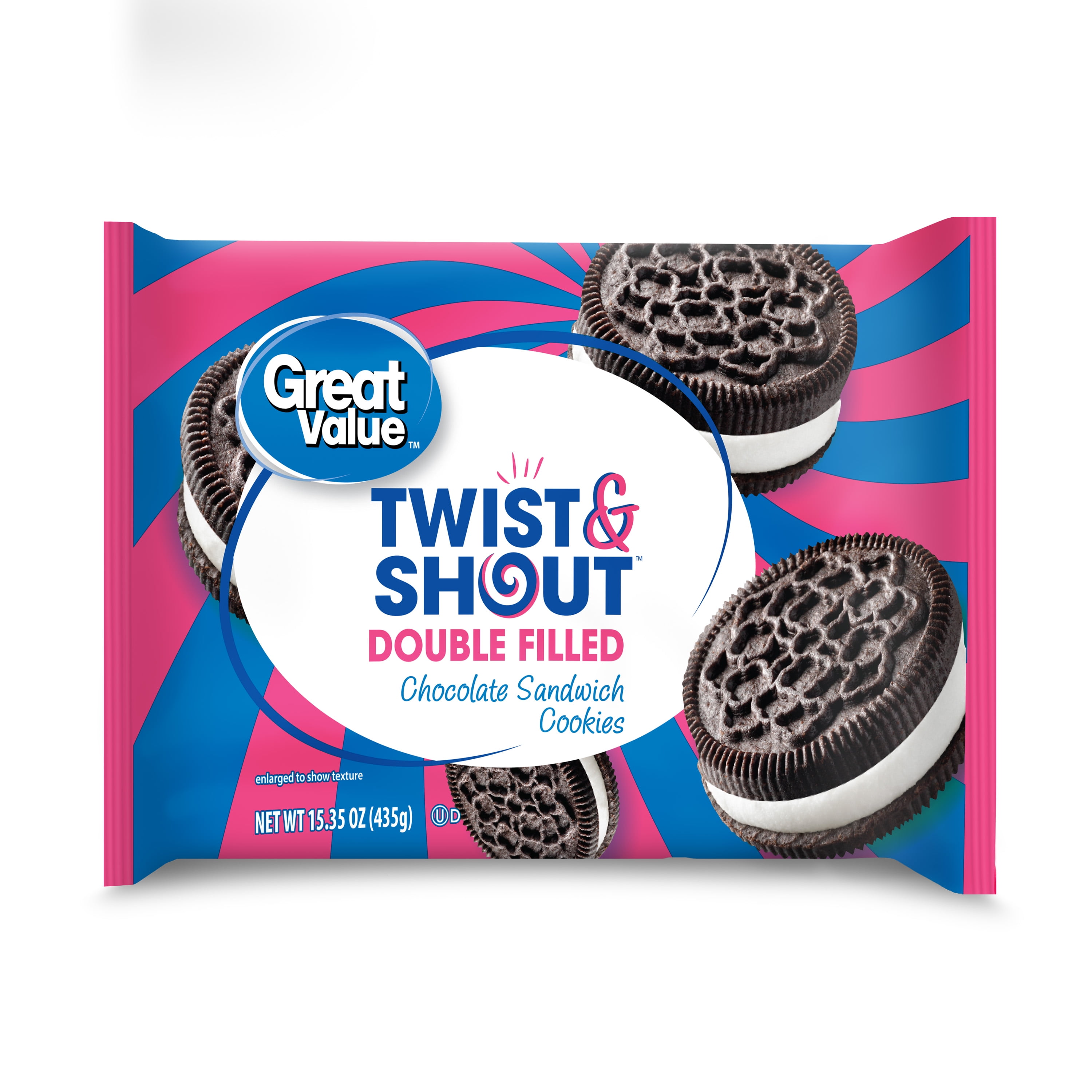 (12 pack) Great Value Twist & Shout Double Filled Chocolate Sandwich Cookies, 15.35 oz